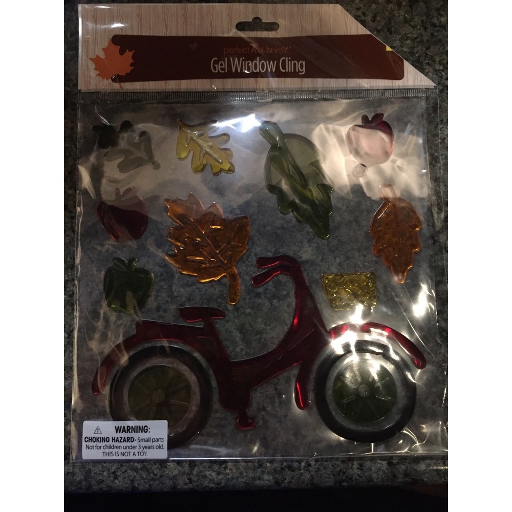 NEW Red Bicycle 14 pc Window Gel Clings Decor Leaves Leaf Apples HARVEST FALL!!!